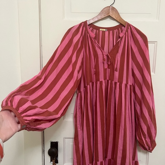 *SOLD* MATTA Jaya Riviera Dress, Barbie pink + brick red stripes - Picture 4 of 7